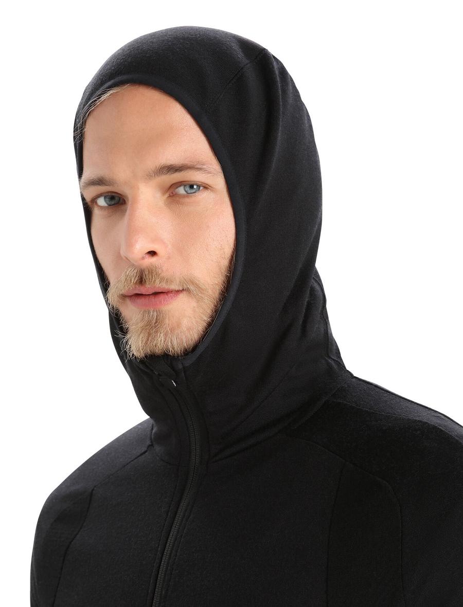 Black Men's Icebreaker ZoneKnit™ Merino Long Sleeve Zip Hoodie | USA 1274HAPK